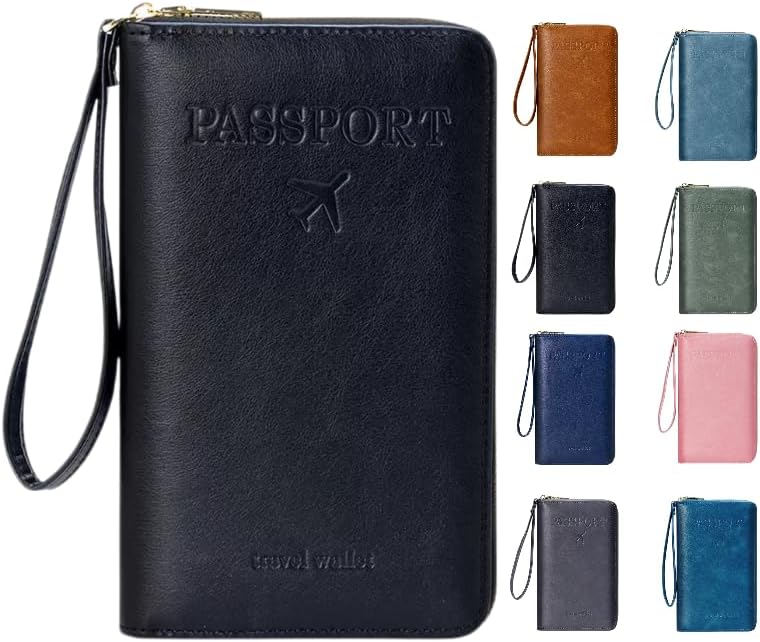 GLOLOOS Multi-Functional RFID Passport Wallet,Travel Wallet for Men & Women,With zipper, anti-theft passport holder，Slim Leather Cover for Credit Cards, Tickets, Cash (Black) - Image 1